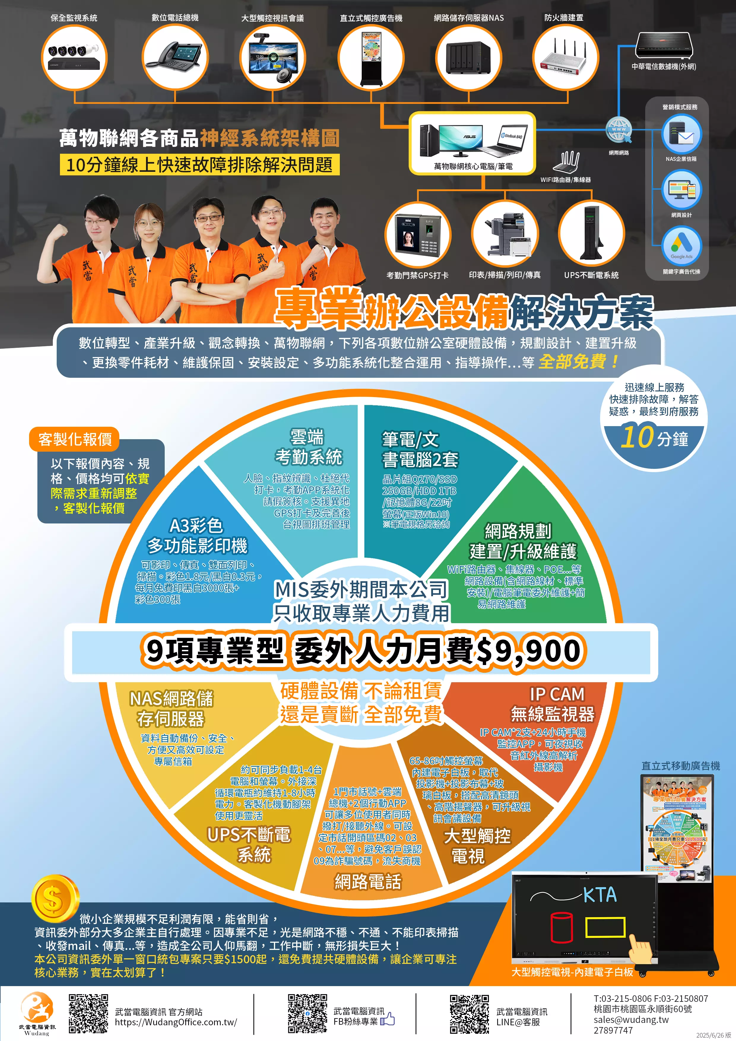 租賃 出租 電腦 筆電 MIS委外 NAS 辦公設備 WIFI分享器 集線器 弱電施工 影印機 印表機 事務機 數位電話分機 行動分機 考勤門禁 人臉 指紋打卡 保全監視系統 監視器 IPCAM 碎紙機 武當電腦