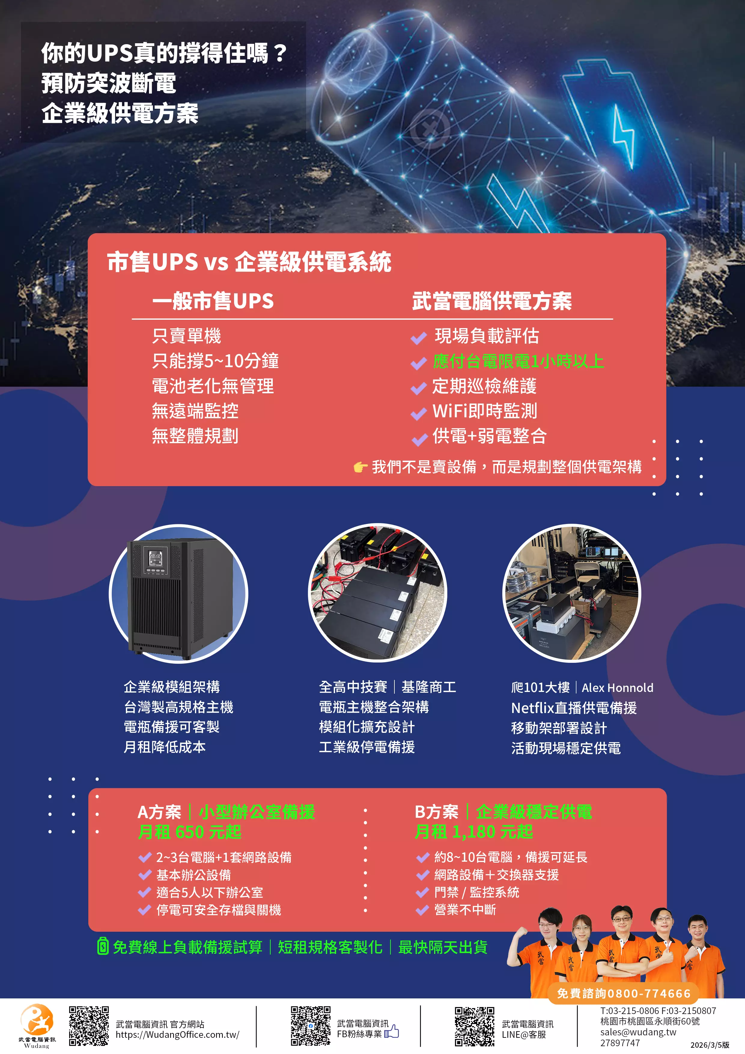 UPS 不斷電 輪流限電 預防缺電 突然斷電 出租 租賃 監控 APP 武當電腦